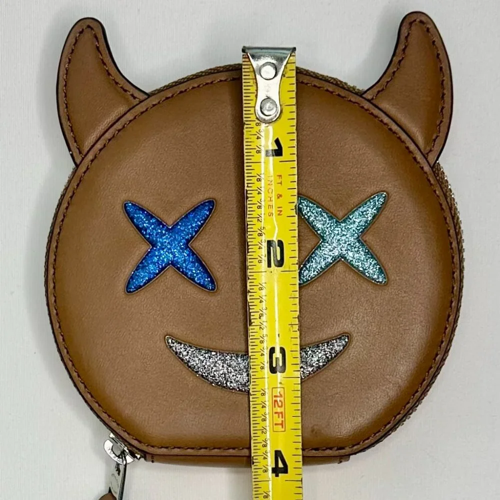 Coach Glitter Smiling Devil Leather Coin Purse Pouch Wallet 2017 Brown 22960 - Picture 8 of 10